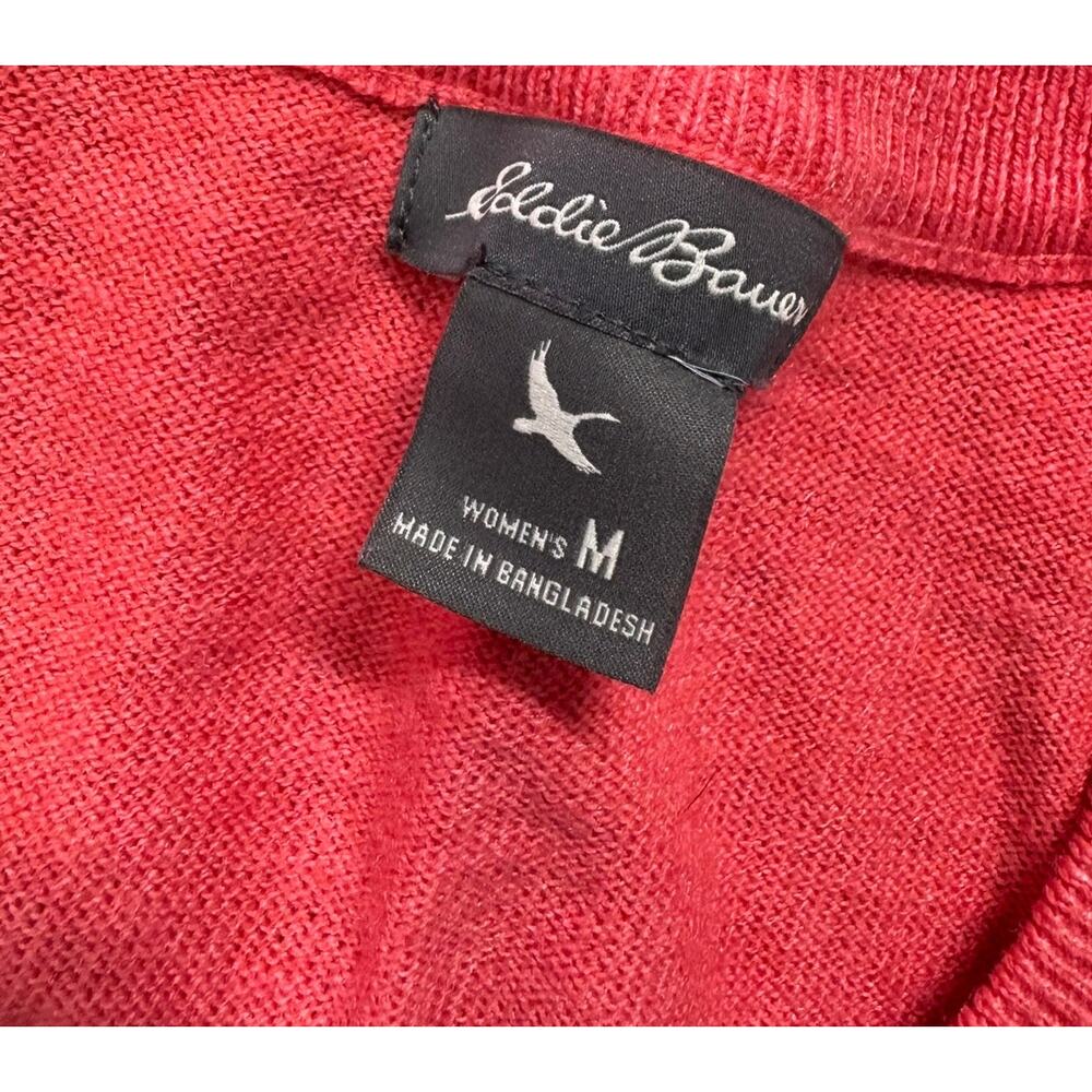 Eddie Bauer Womens Medium 3/4 Sleeve Button Front Cardigan Sweater Coral Pink - Picture 3 of 10